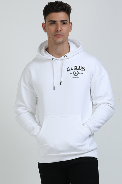 All Class Unisex Oversized Hooded Sweatshirt embroidered white