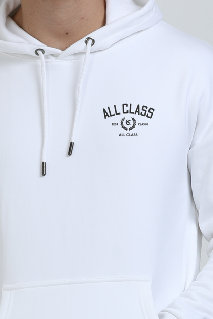 All Class Unisex Oversized Hooded Sweatshirt embroidered white